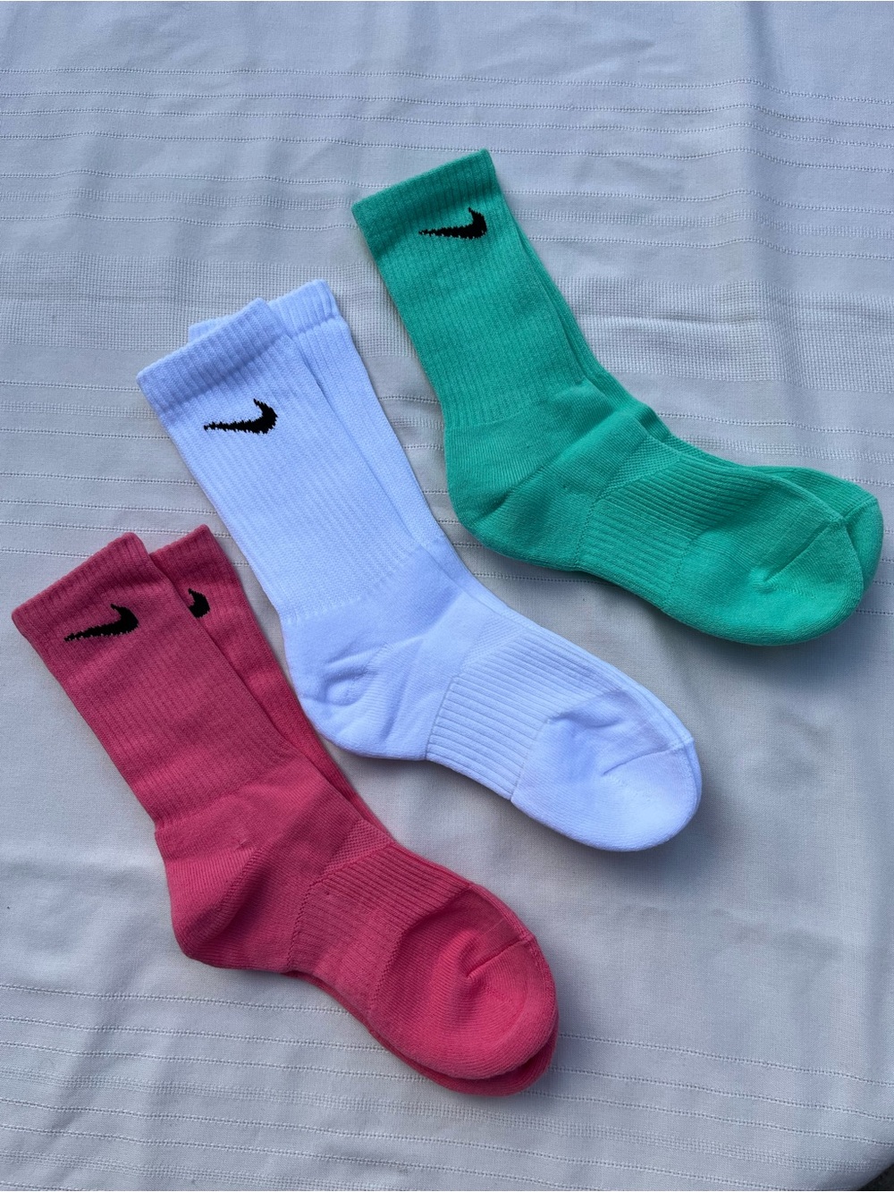 Nike Crew Socks - Pink, White, Teal with Black Swoosh - Picture 7 of 7
